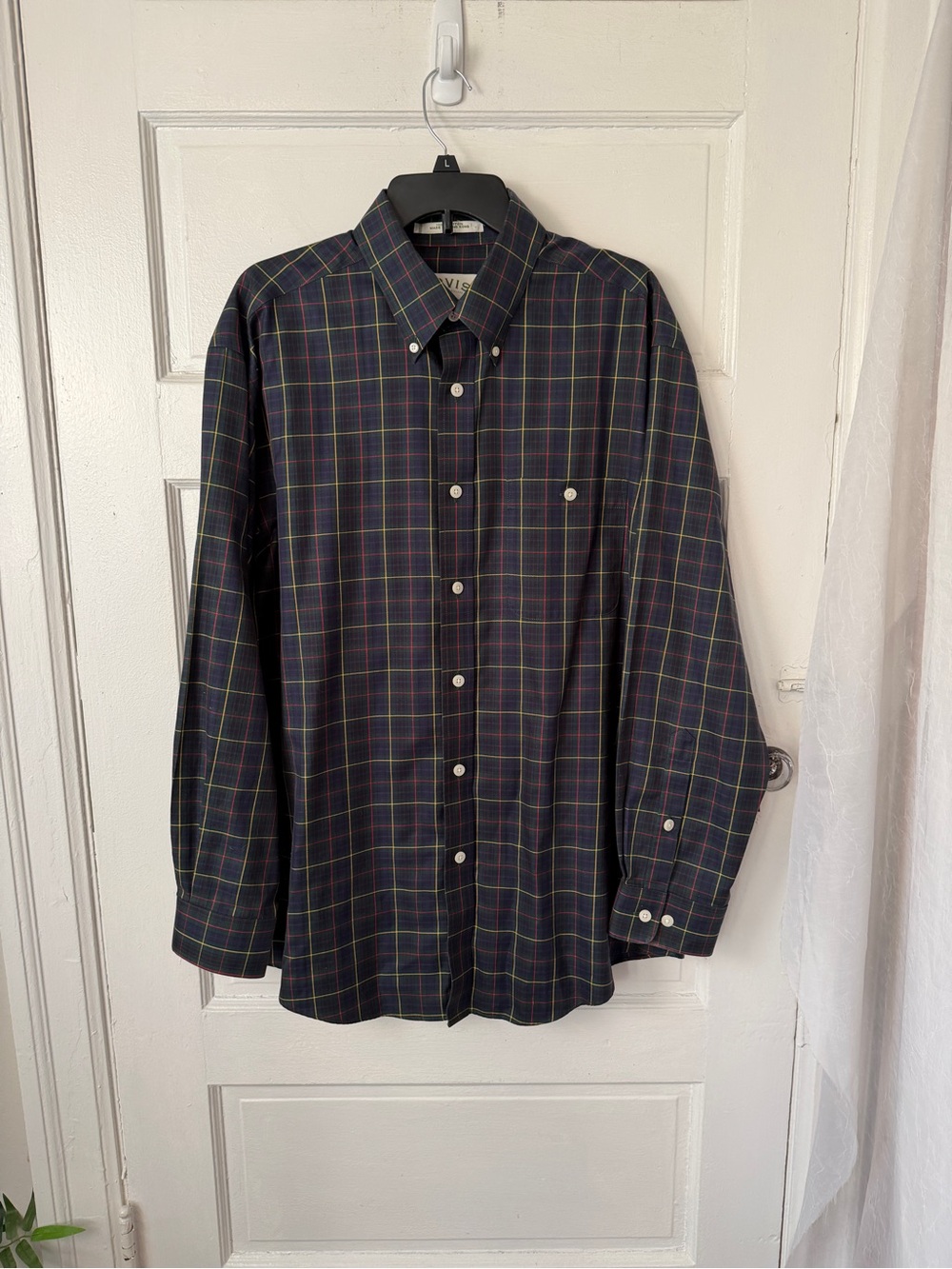 Vintage Orvis Scotch Plaid Casual Button Down Shirt Long Sleeves Hong Kong Lg